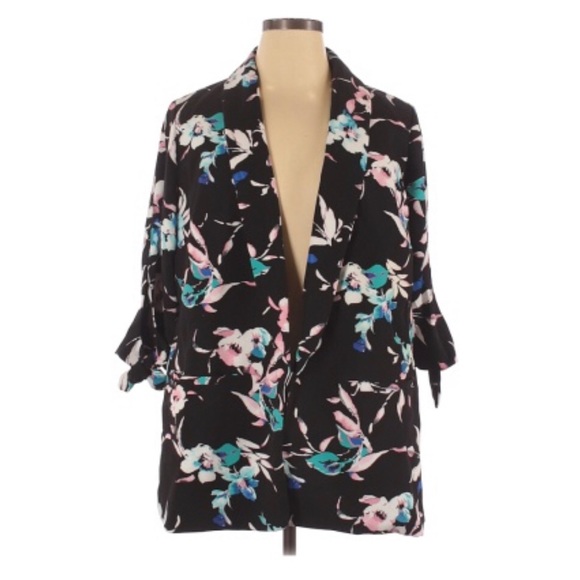 Lane Bryant Tie Sleeve Crepe Jacket Floral Blazer - Picture 3 of 6